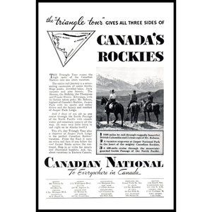 1934 Canadian National Rail Company Vintage Print Ad Rockies Rocky Mountains Art